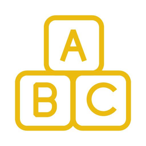 Ikona przedstawiająca klocki z literami A, B, C.