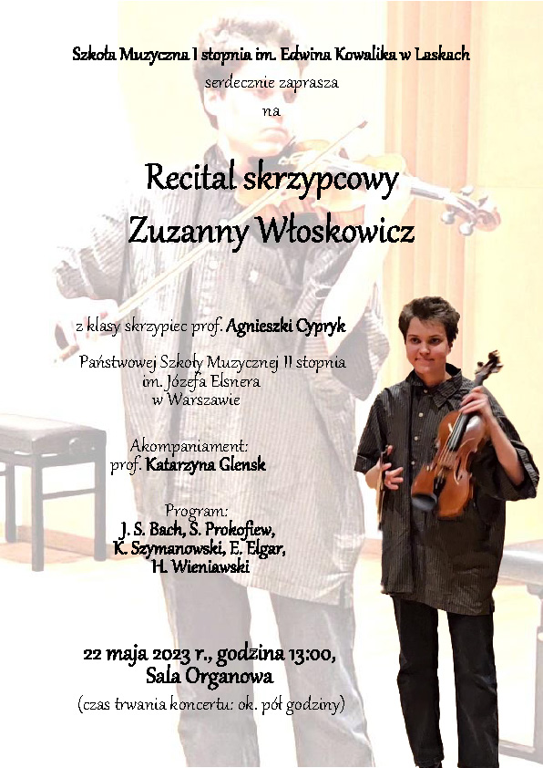 Plakat promujący recital dyplomowy Zuzi Włoskowicz.