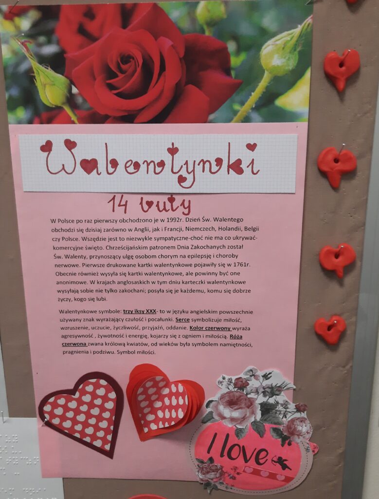 Historia Walentynek - informacje z gazetki tematycznej w wejściu do Internatu