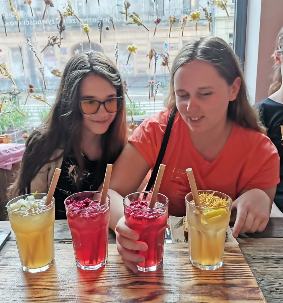 W "Pijalni Ziół' przed  degustacją lemoniady z kwiatu białego bzu, mrożonej białej  herbaty  z malinami oraz lemoniady z imbiru 