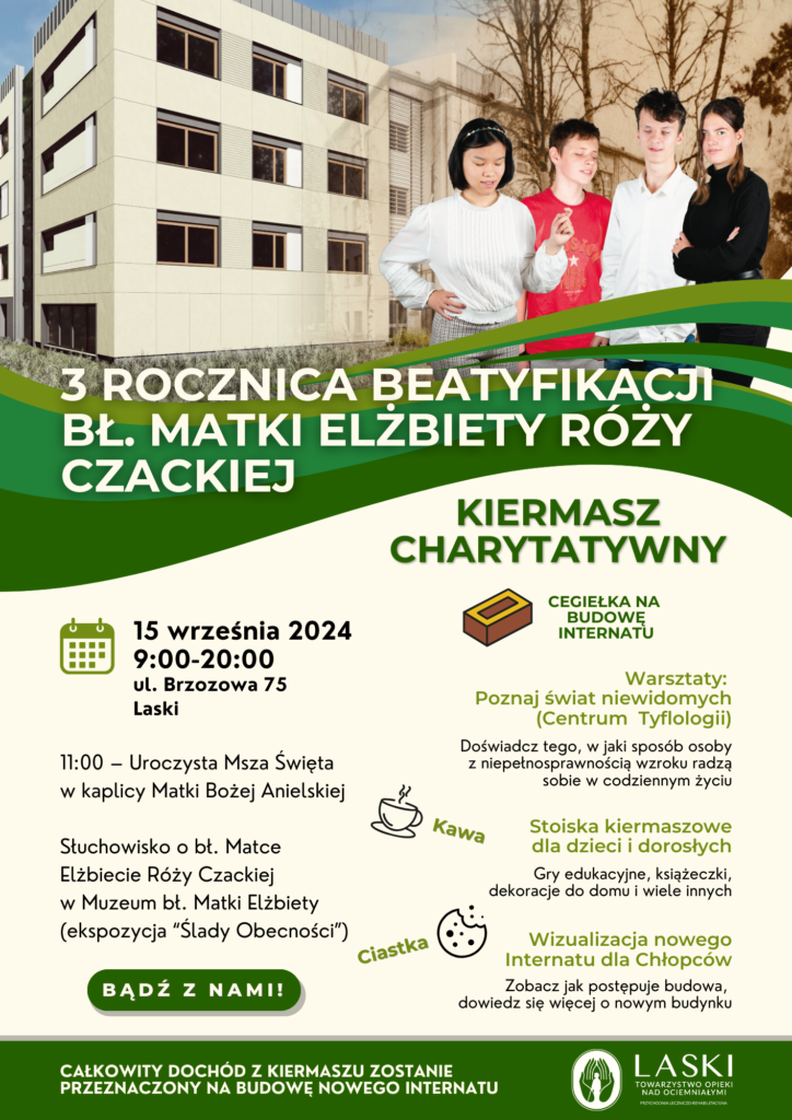 Plakat zapraszający do Lasek na wydarzenia związane z 3 rocznicą beatyfikacji bł. Matki Elżbiety.